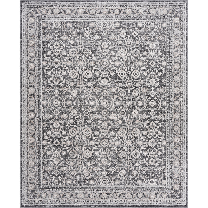 Saxton Oriental Indoor Polypropylene & Polyester Area Rug, Dark Gray, Rectangle 5'3'' x 7'3''