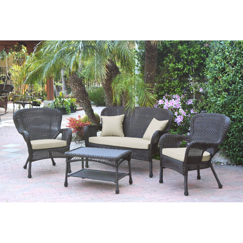 Bellas 4 Piece Sofa Set with Cushions, Tan, Espresso