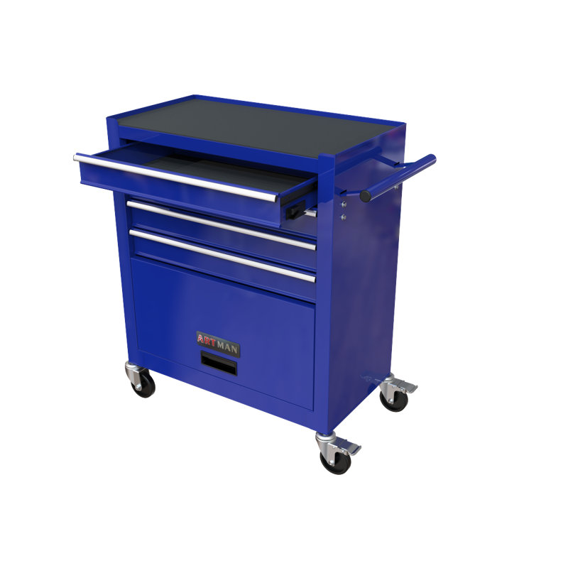 Boîte à outils 4Drawer Rrolling, 24,4 po avec 4 roues et tiroirs avec outils, pour garage, entrepôt, atelier, magasin, bleu