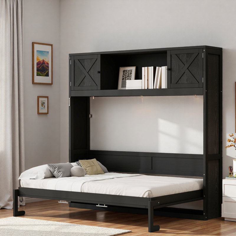Lit escamotable avec 2 armoires de rangement et tablette ouverte Murphy, Noir