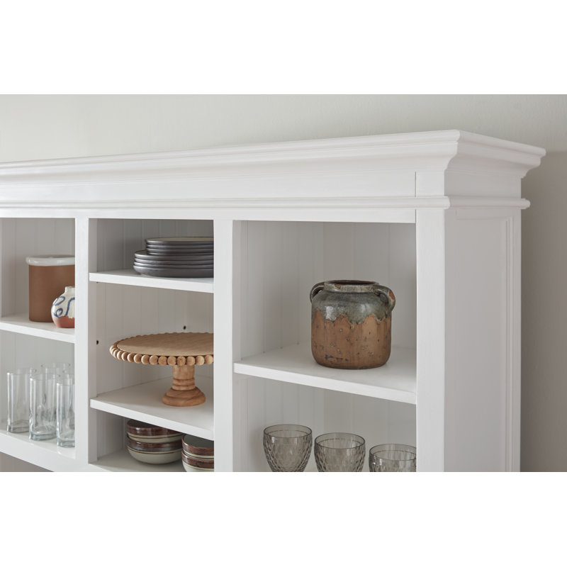 White Polished Wood China Cabinet with Adjustable Shelves