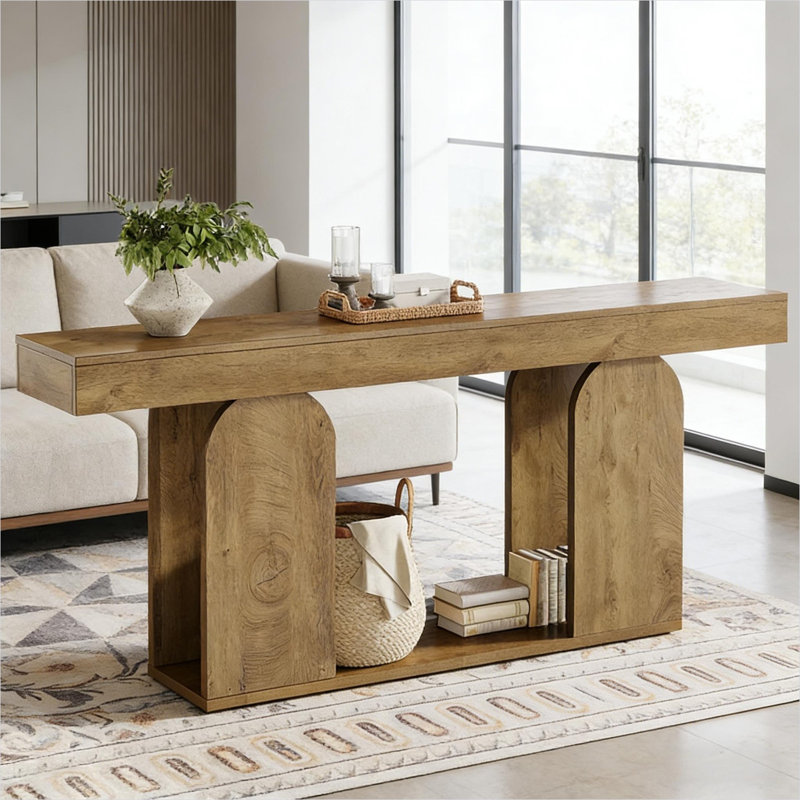 Table basse en bois d'ingénierie avec tablette inférieure, finition brun riche, rectangle de 70,9 po