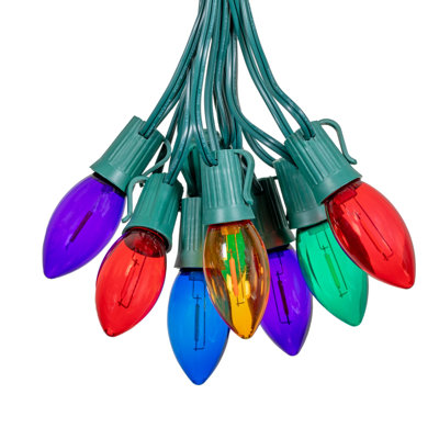  25 Feet LED C9 String Lights, Translucent Multicolor, 25 Bulbs with 12 Inch Spacing on Green Wire, Connect Up To 43 Strings Together, Shatterproof and Weather Resistant Removable Bulbs