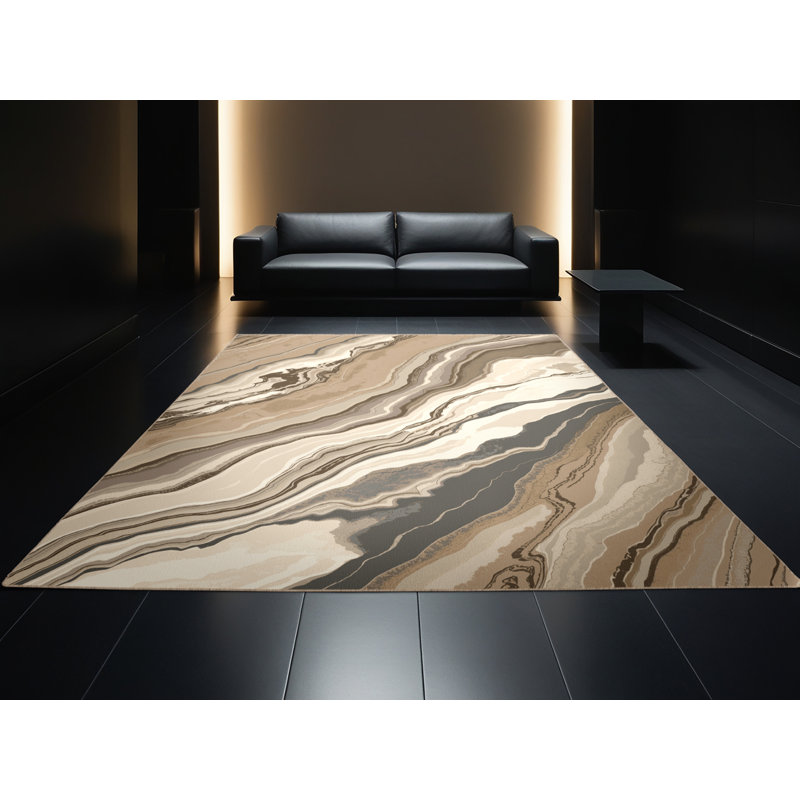 Tapis beige moelleux moelleux et luxueux Marble - beige, Rond 6 pi