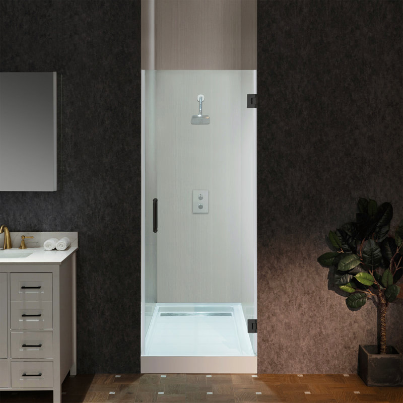 36" x 76" Pivot Frameless Single Swing Hinge Shower Door, 3/8 in. (10mm) Thickness Shattered-Proof Tempered Clear Glass