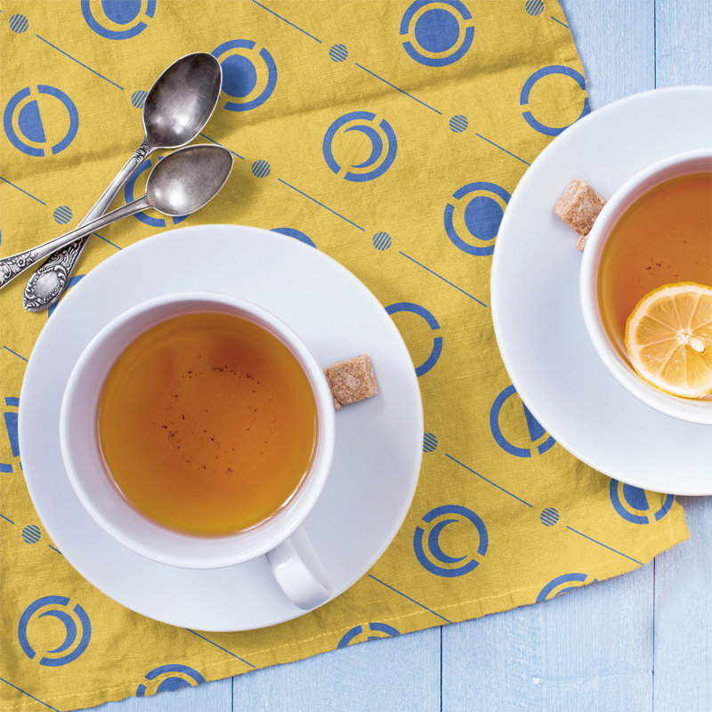 Torchon Moon phases, Jaune/bleu, Croisé en coton
