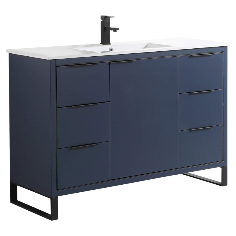 Ensemble de meuble-lavabo simple 48 po, Noir mat, Bleu marine
