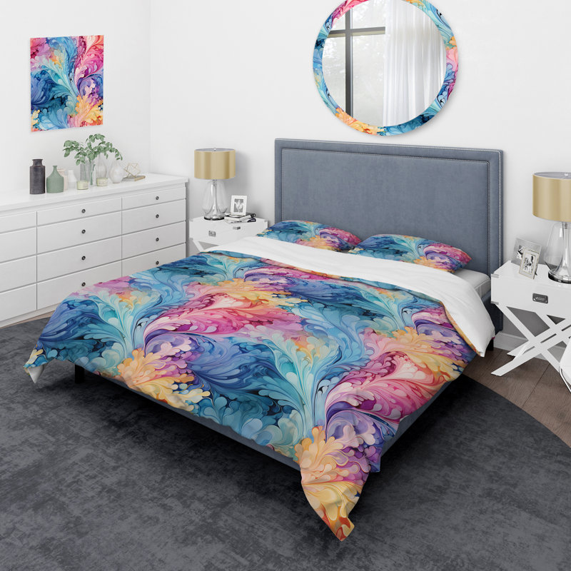 Literie en marbre rose et bleu, Housse de couette simple + 1 taie décorative stan