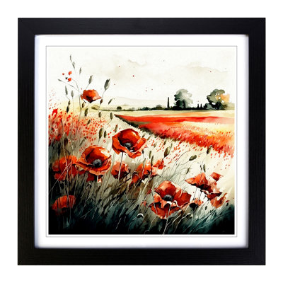 Poppy Field Watercolour - Framed Print