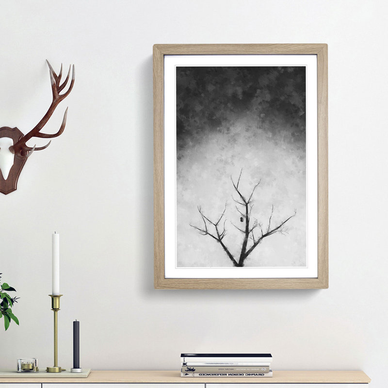 Bird House in a Tree - Picture Frame Graphic Art Print, 87cm H x 62cm W x 2cm D, Oak Framed
