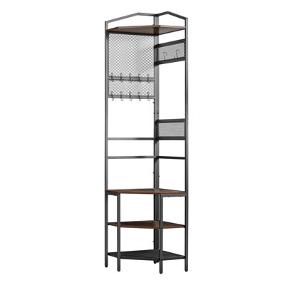 Portemanteau d'angle, portemanteau de 71,3 po avec crochets, tablette supérieure et structure en acier, range-chaussures autoportant avec ensemble anti-basculement, pieds réglables antidérapants pour bureau de garde-robe d'entrée
