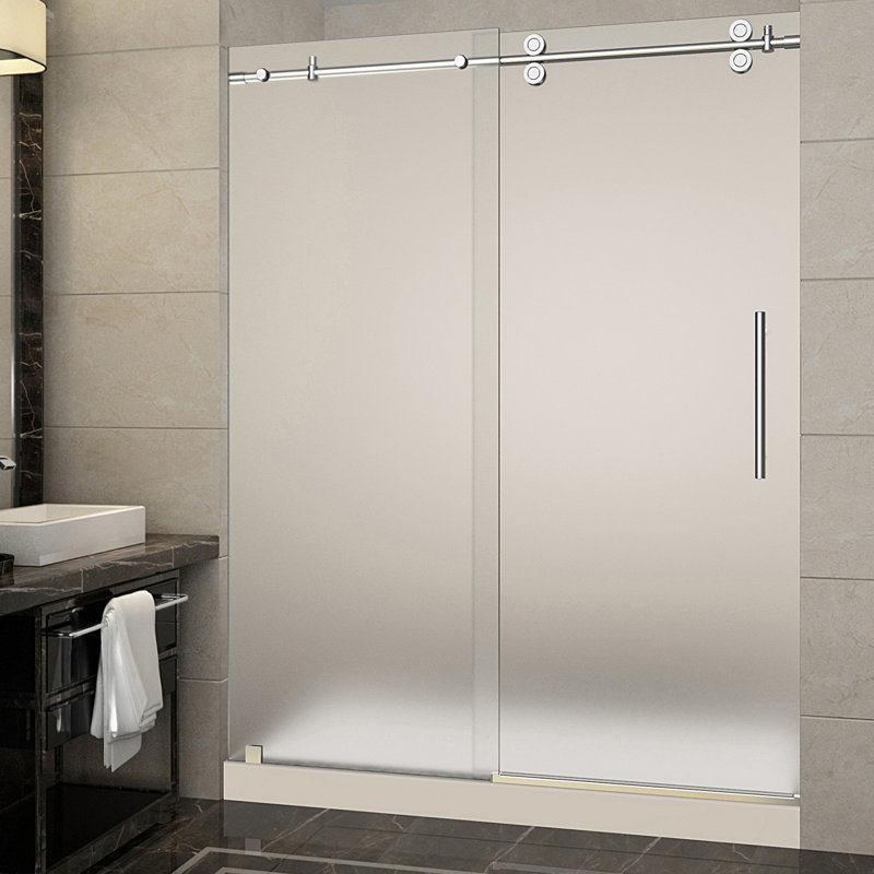 Langham 77.5" H Single Sliding Frameless Shower Door, Chrome, Left