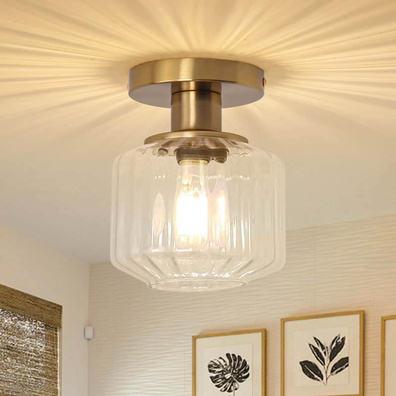 Plafonnier semi-encastré en verre 1 lumière, Doré