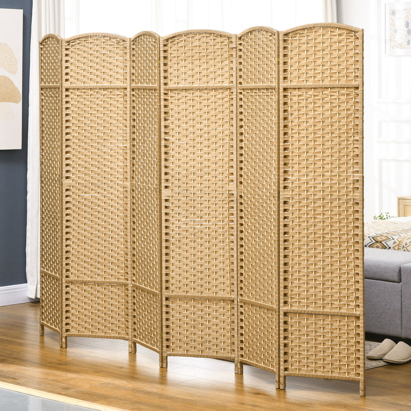 Paravent 6 panneaux, paravent de 5,6 pi de hauteur. Style naturel en bois naturel, tissé à la main pour une utilisation polyvalente dans une chambre à coucher, une cloison de sangle et un écran d'intimité. Bois