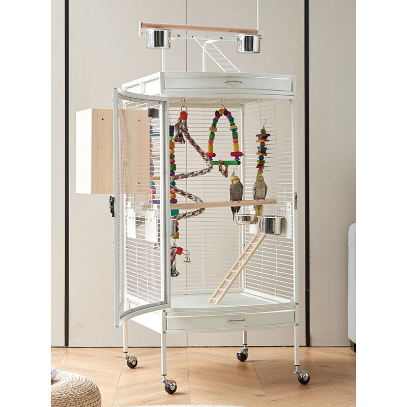 Minimalist Metal Tall Parrot Cage with Rolling Lockable Casters