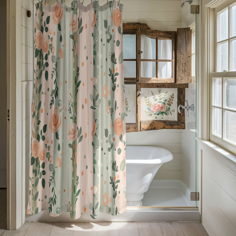 Rideau de douche 1 pièce Light Blossom Stripes, 74" H x 35" W, Orange