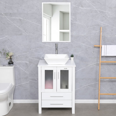  24" Single Bathroom Vanity Set with Ceramic Vessel Sink, Manufactured Wood Top