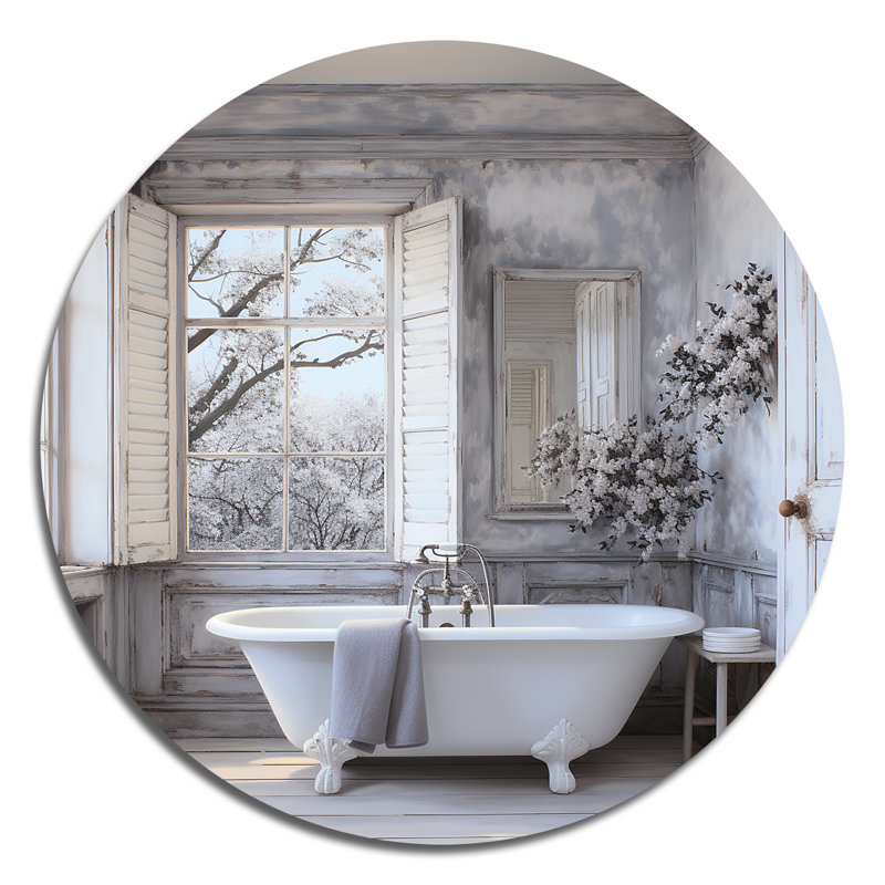Farmhouse Bathroom Charm II - humour, art rond en métal, H 36 po x l 36 po x P 1 po