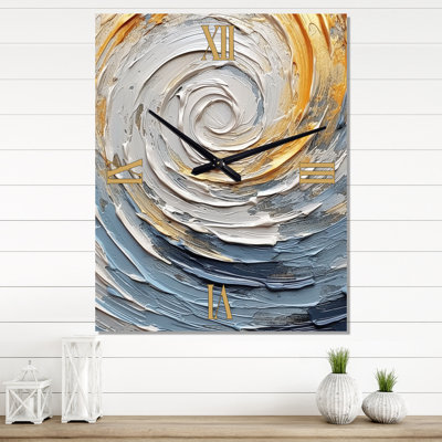 Horloge murale V - spirales abstraites dorées et bleues