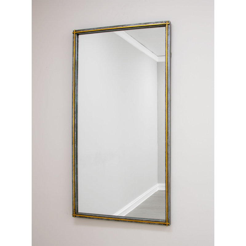 Lele Framed Mirror, Antiqued Gray/Gold Leaf