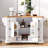 56 inch Kitchen Island with Rubber Wood Veneer Drop Leaf, Power Outlet, 4 Door Shelves, Embossed Vertical Stripe Rolling Kitchen Cart on 4 Wheels with 6 Deep Drawers for Kitchen, Dining Room-132136737