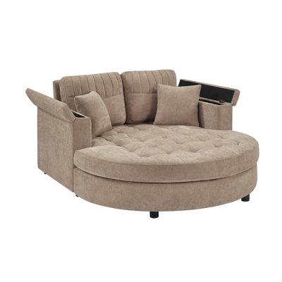 Curved Chaise Lounge 54.7" Upholstered Sofa Couch Sofa Bed with Tufted Seat and Detachable Pillows for Living Room, Brown