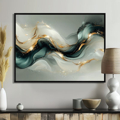 Marbre émeraude fractal, vagues océaniques III - marbre abstrait, art mural