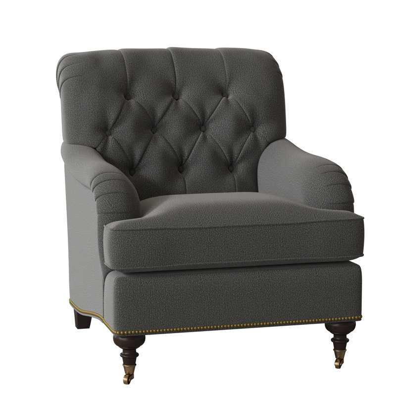 Devan Armchair, White Caps Fog, American Walnut, Antique Brass Small
