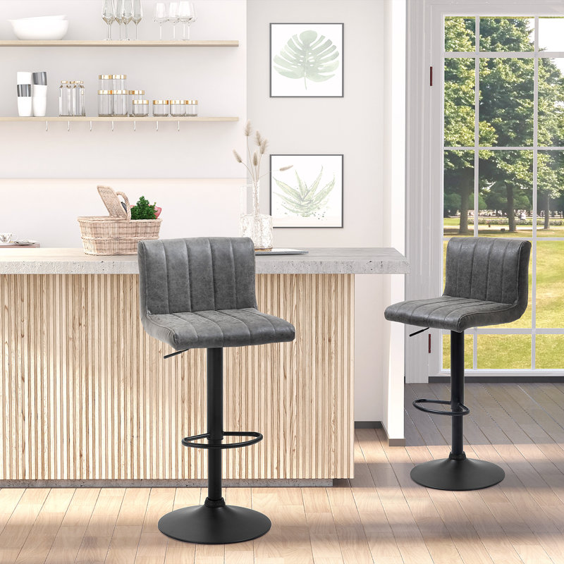Harri Swivel Upholstered Adjustable Height Counter Stool with Metal Frame, Grey