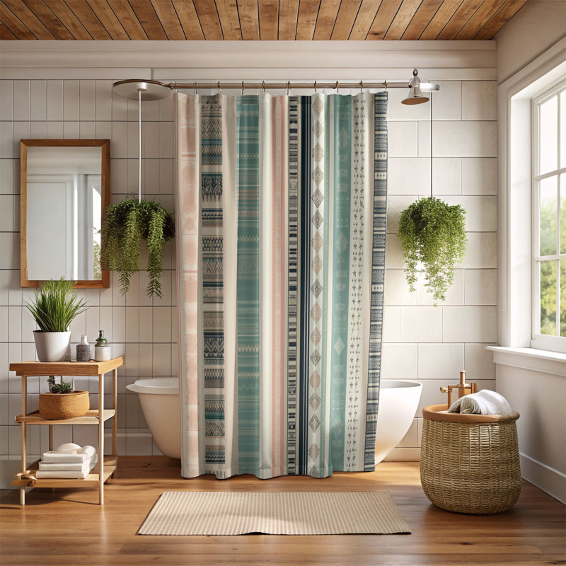 Boho Geometrics - Rideau de douche Premium, H 74 po x l 71 po