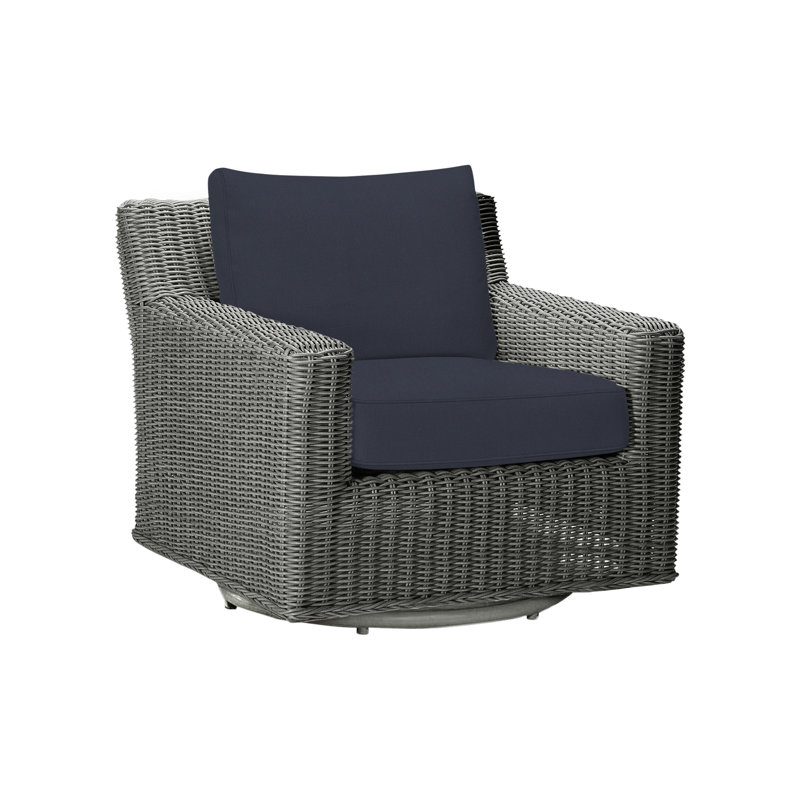 Rustic Swivel Patio Chair with Cushions, Linen Navy, Slate Gray, Welt