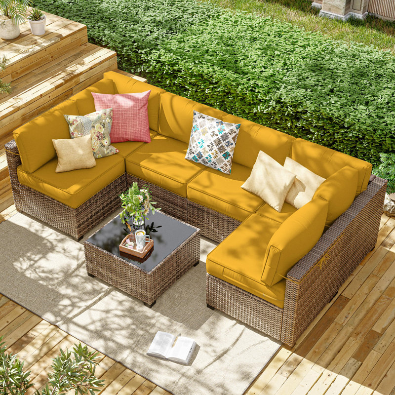 14-Piece Outdoor 4'' Cushion Cover Set, Only Covers, Yellow