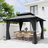 D Double Roof Hardtop Aluminum Patio Gazebo with Netting and Curtains-125469715-125469716-125469720