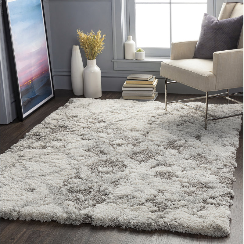 Handmade Rectangular Gray Shag Synthetic Area Rug