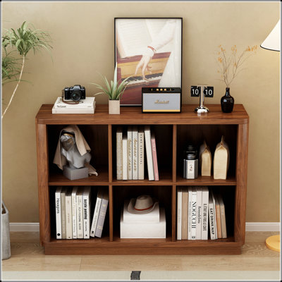 Bibliothèque à 6 cubes, tablette horizontale basse de 40 pouces de large avec bord courbé, bibliothèque en bois à 2 niveaux pour un décor de maison de campagne moderne