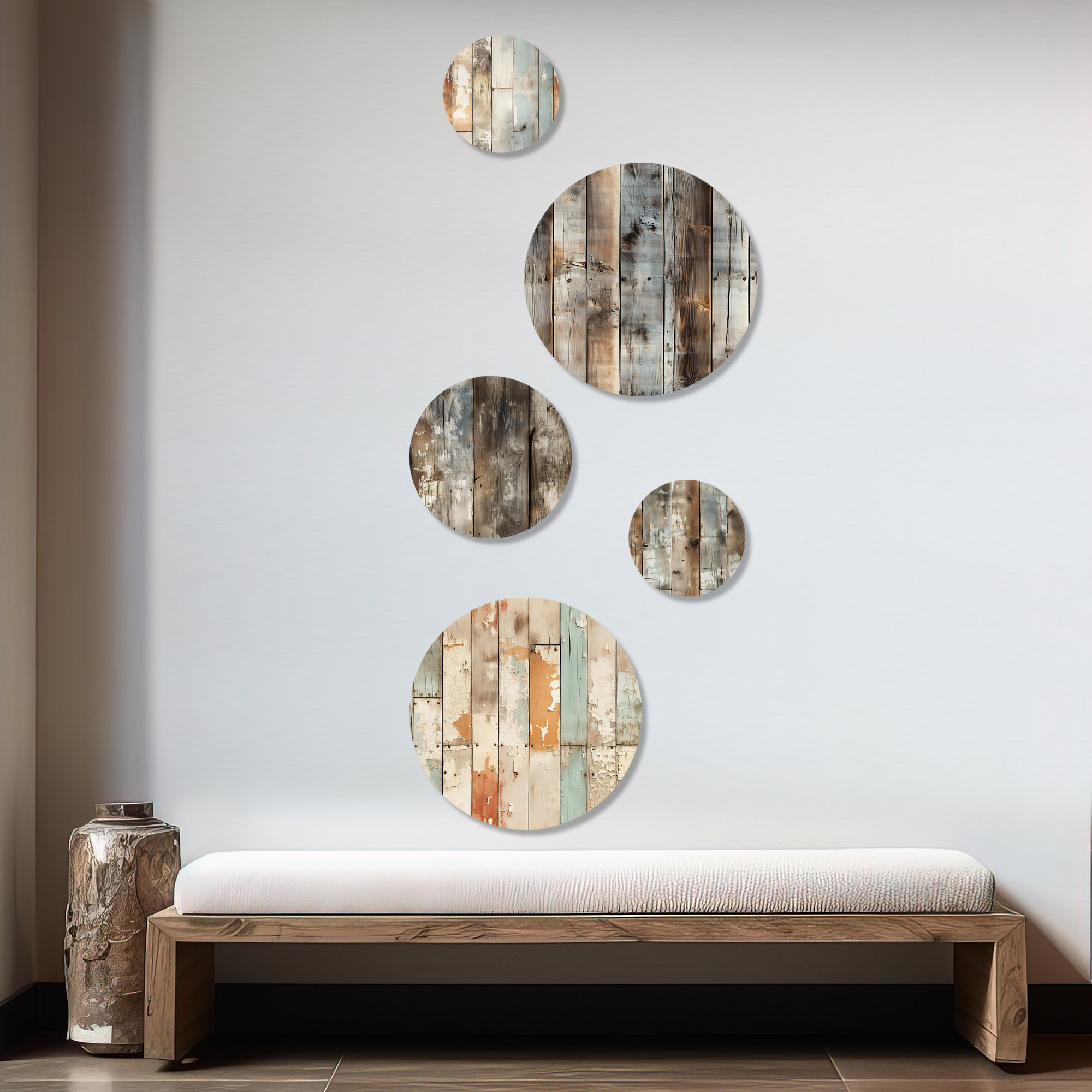 Design Art Rustic Farmhouse Planks Abstract Vintage Round Wall Art