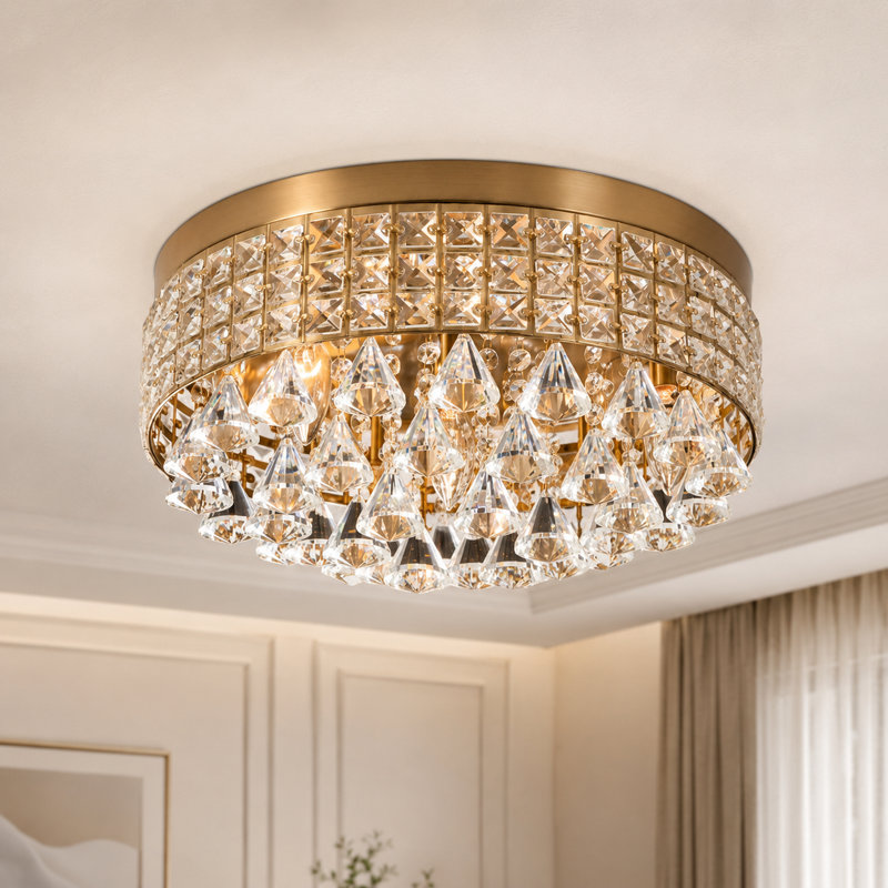 Theodora 15" W 4-Light Dimmable Drum Flush Mount, Brushed Brass