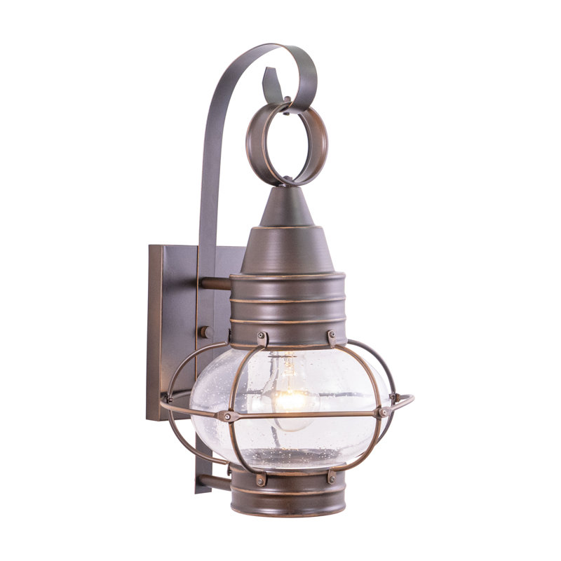 Lanterne murale d'extérieur en verre bullé Wellings, Bronze brillant, H 18 po x l 10 po x P 11 po
