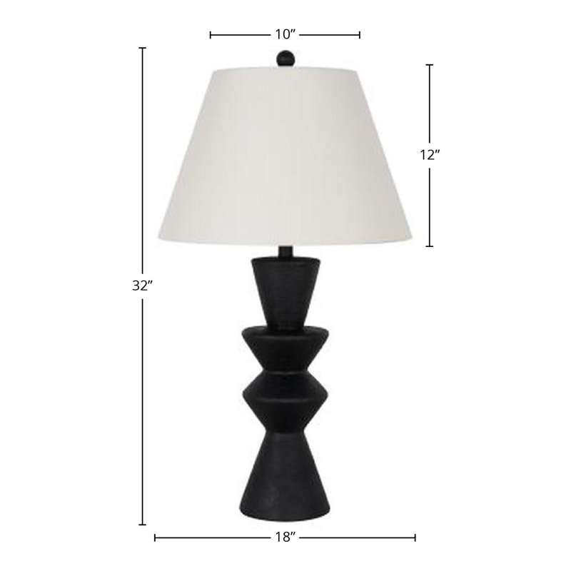32" Polyresin Table Lamp with Linen Shade, Texture Black
