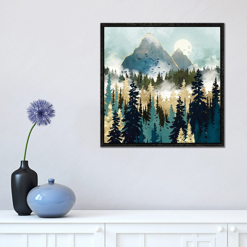 Misty Pines - Print on Canvas, 45.72 cm H x 45.72 cm W, Black Framed