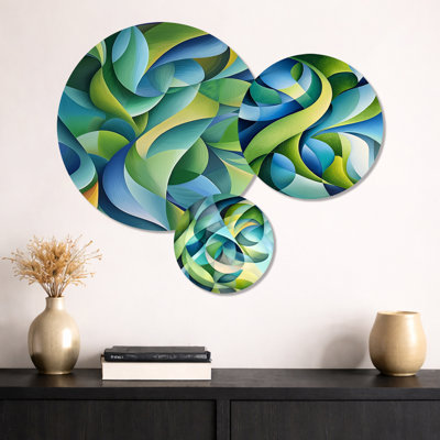 Organic Green and blues leaves collage – Geometric 3 Piece Metal Wall Art Print