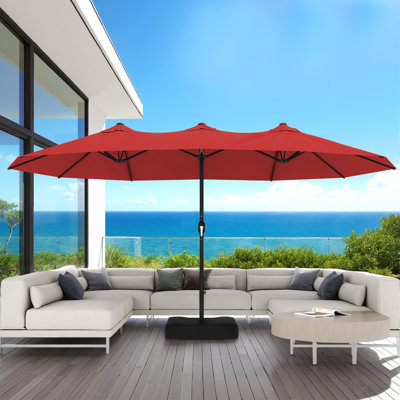 15 ft x 8.6 ft Rectangular Market Umbrella with Base, Heavy Duty UV Protected Outdoor Patio Umbrella for Garden, Deck & Poolside