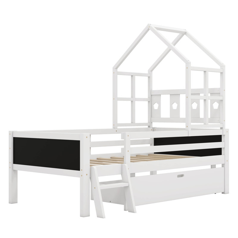 Lit maison avec échelle et tiroirs de rangement, Simple