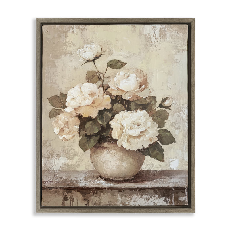  «Lovely Cottage Bouquet Floater» par Petal Prints Design, H 21 po x l 17 po, Cadre flottant orme Montalcino