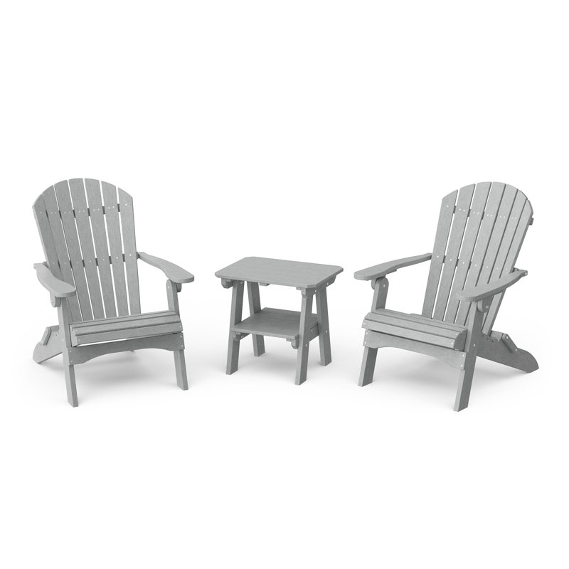 Heritage 3-Piece Folding Adirondack Set with Side Table, Light Gray