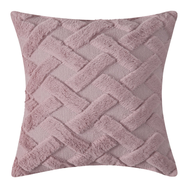 Housse et insert de coussin en fausse fourrure carrée brodée, Rosé