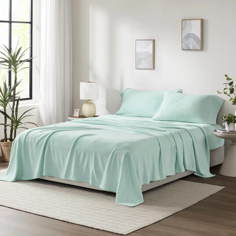 4 draps, 100% molleton, douillet, ultra doux, boulochage, lavable à la machine, livré avec des draps-housses plats et 2 taies d'oreiller pour un lit relaxant