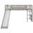 Twin Gray Loft Bed With And Slide - Stylish Look, Blends Bedroom Decor, 14 Slats For Support, Fits Standard Mattress Size Maximizes Room Space, Versatile Functionality, Stable Frame, Guardrails