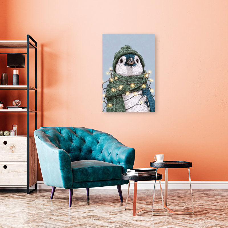Cute Christmas Penguin Contemporary Bird Penguin Wall Art Print, 91.44cm H x 60.96cm W