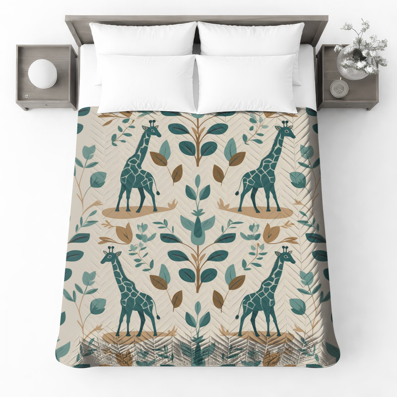 Girafe avec des feuilles et des draps, Grand lit